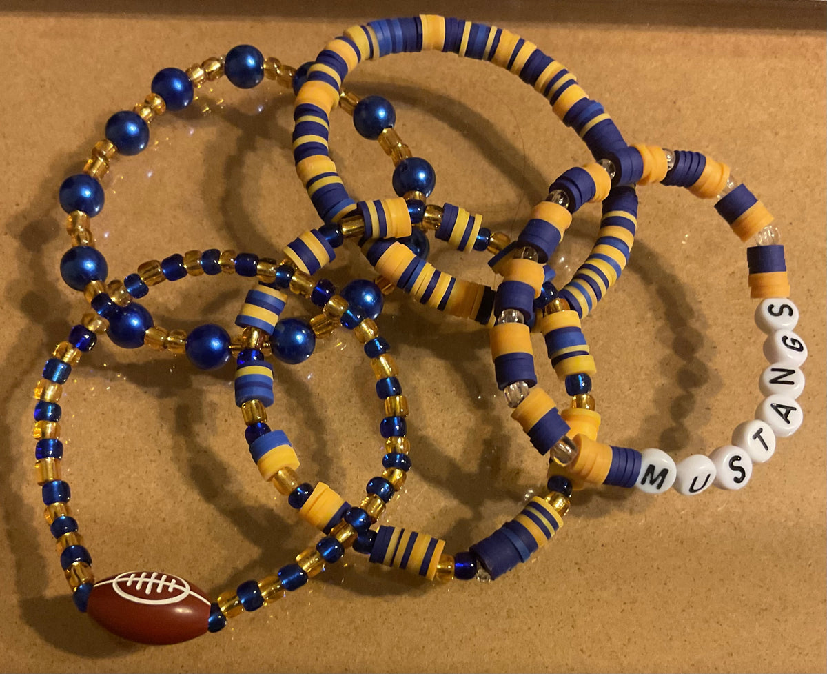 Mustangs Royal blue and yellow gold football stacker set of 5 Bracelets