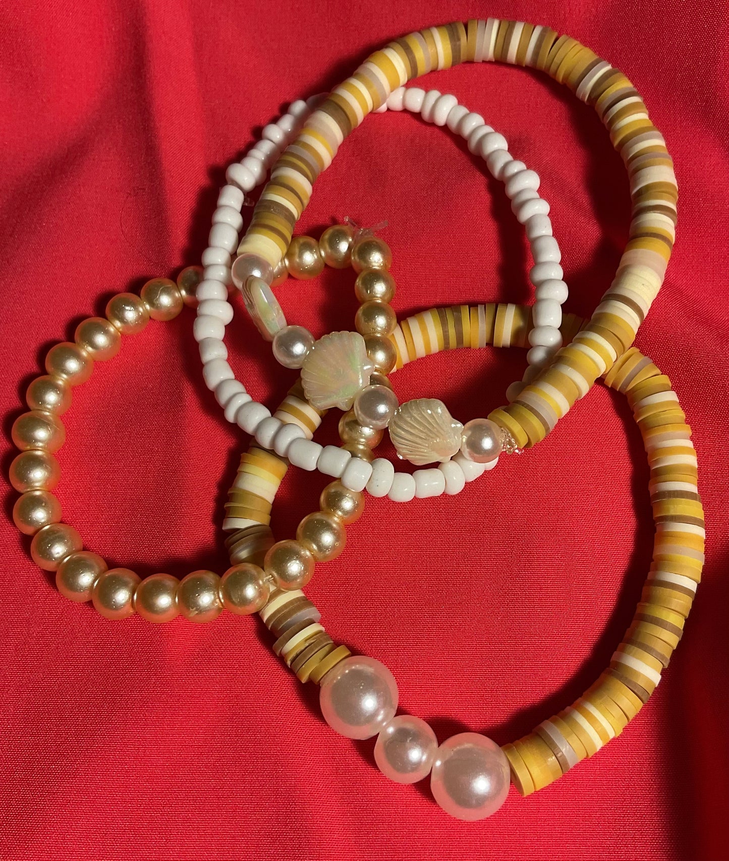 Ocean shells with tan accents stacker set of 5 Bracelet