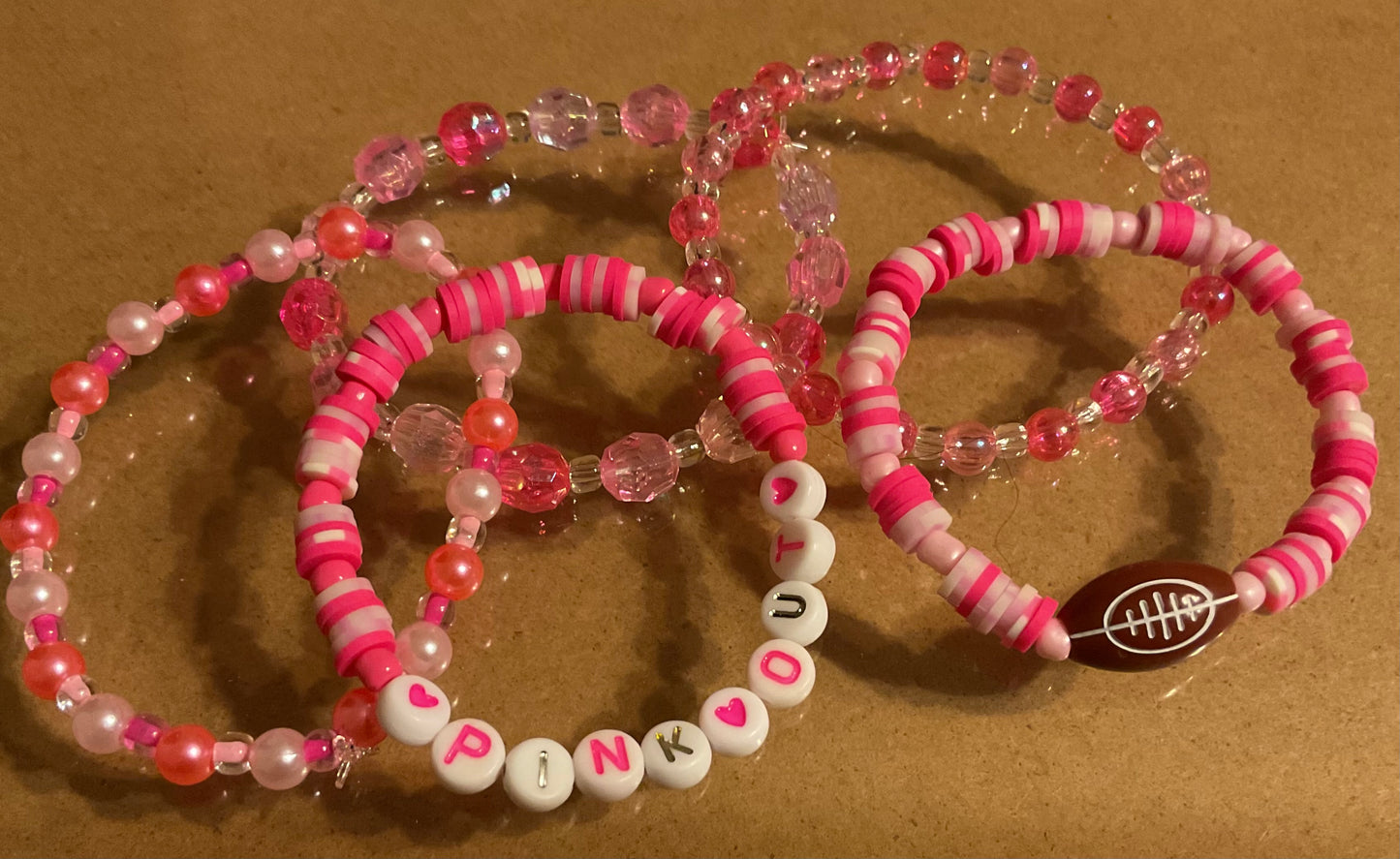 Pink Out football stacker set of 5 Bracelets