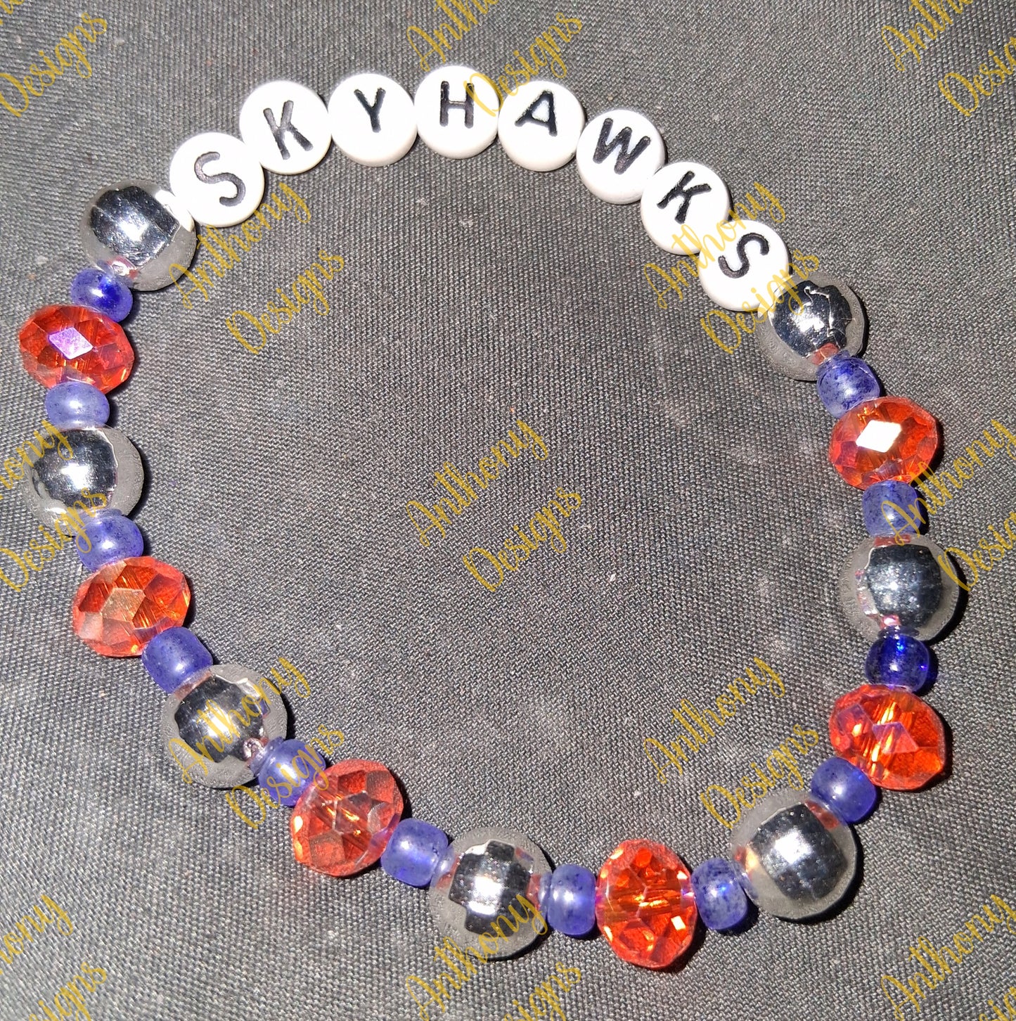 UT Martin Skyhawks disco ball bracelet on 7 inch elastic thread. Adjustable.