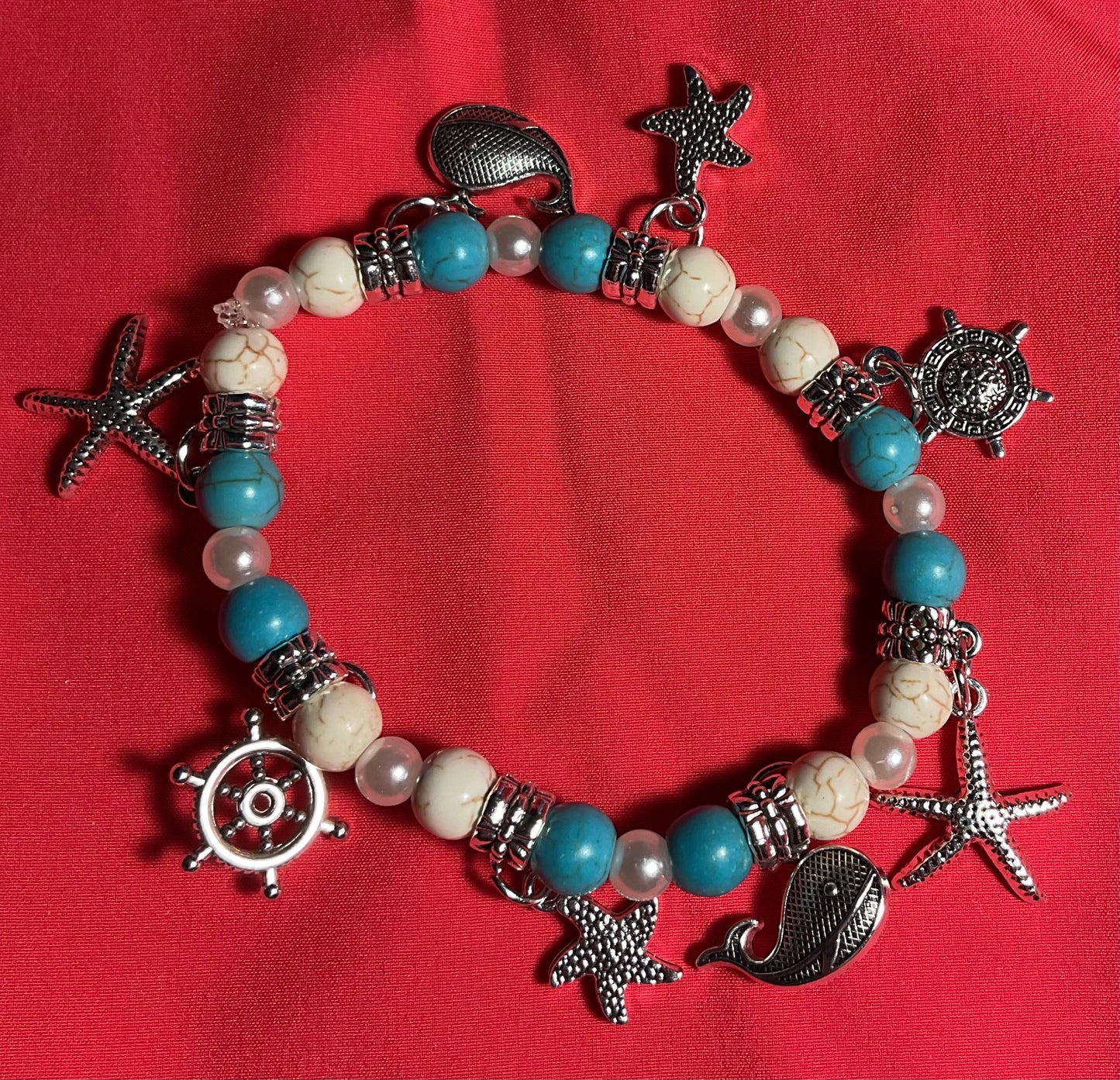 Ocean turtles with turquoise accents stacker set of 5 Bracelet