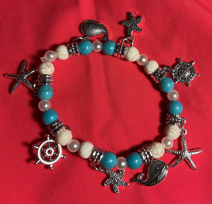Ocean turtles with turquoise accents stacker set of 5 Bracelet