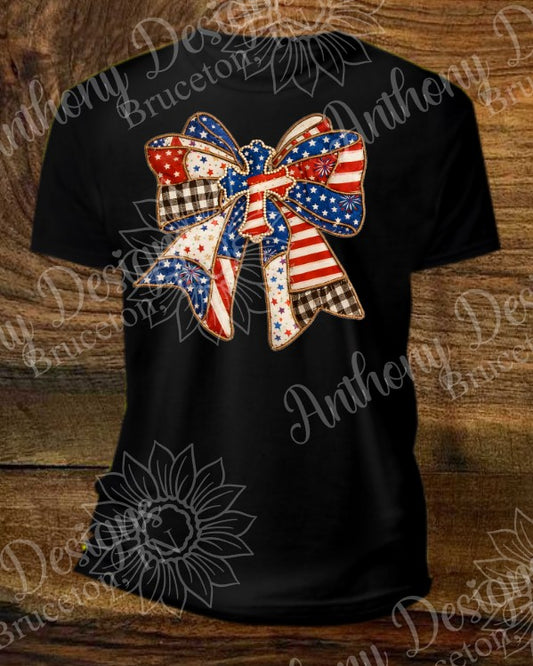 250 years of America cross patchwork bow shirt