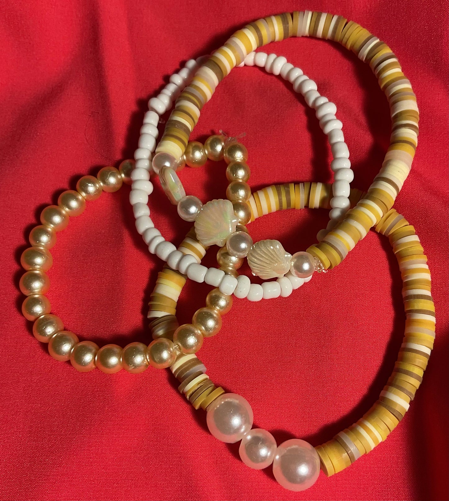 Ocean shells with tan accents stacker set of 5 Bracelet