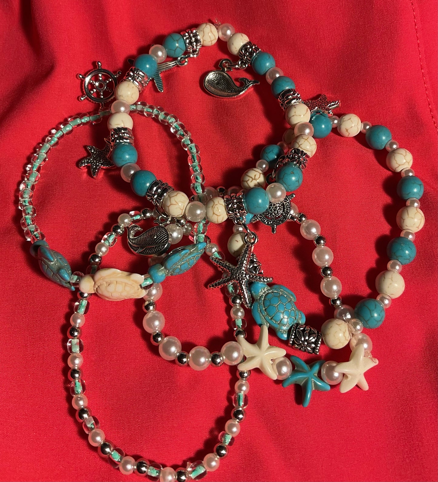 Ocean turtles with turquoise accents stacker set of 5 Bracelet