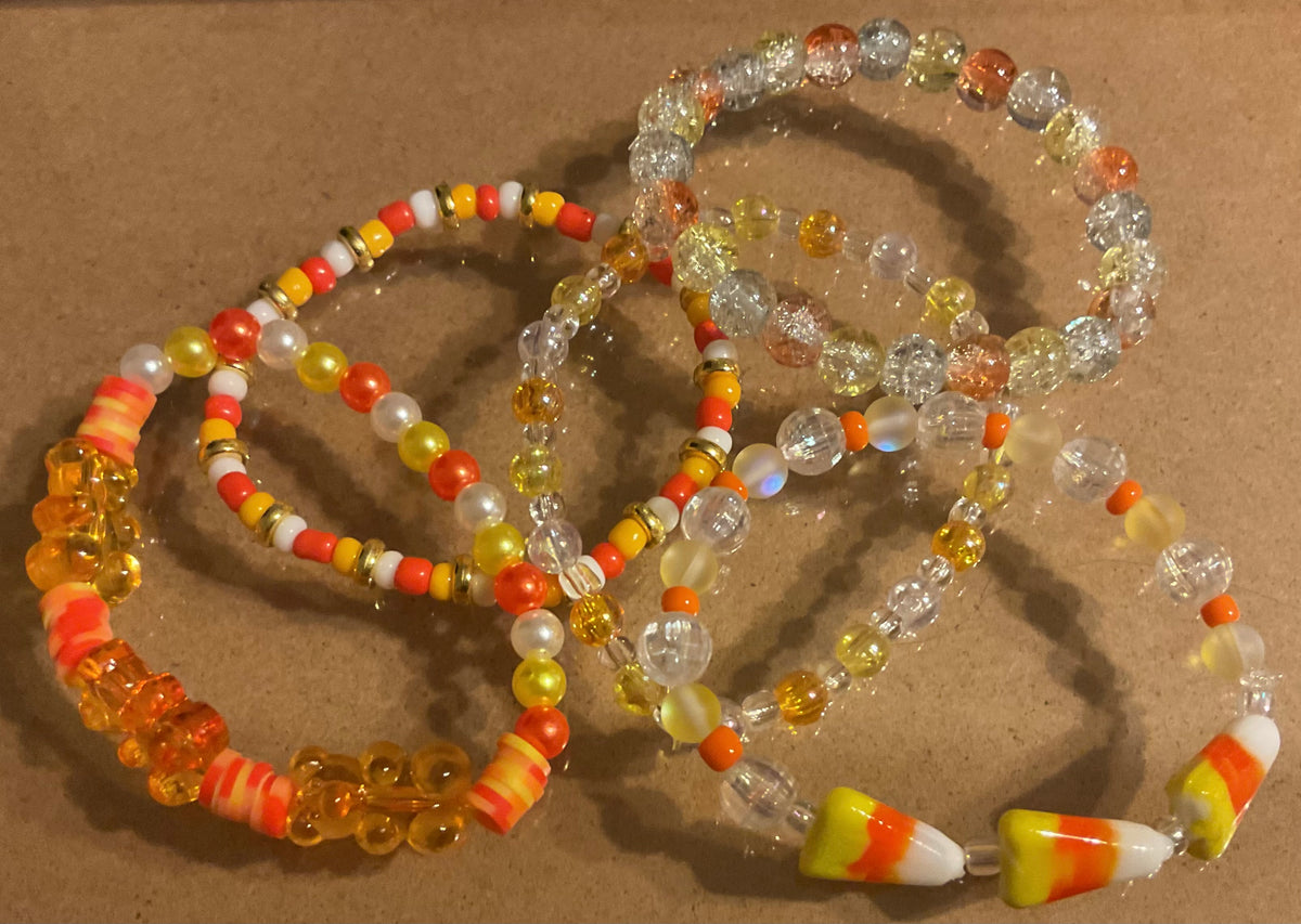 Candy Corn and Gummy Bears Halloween stacker set of 5 Bracelets