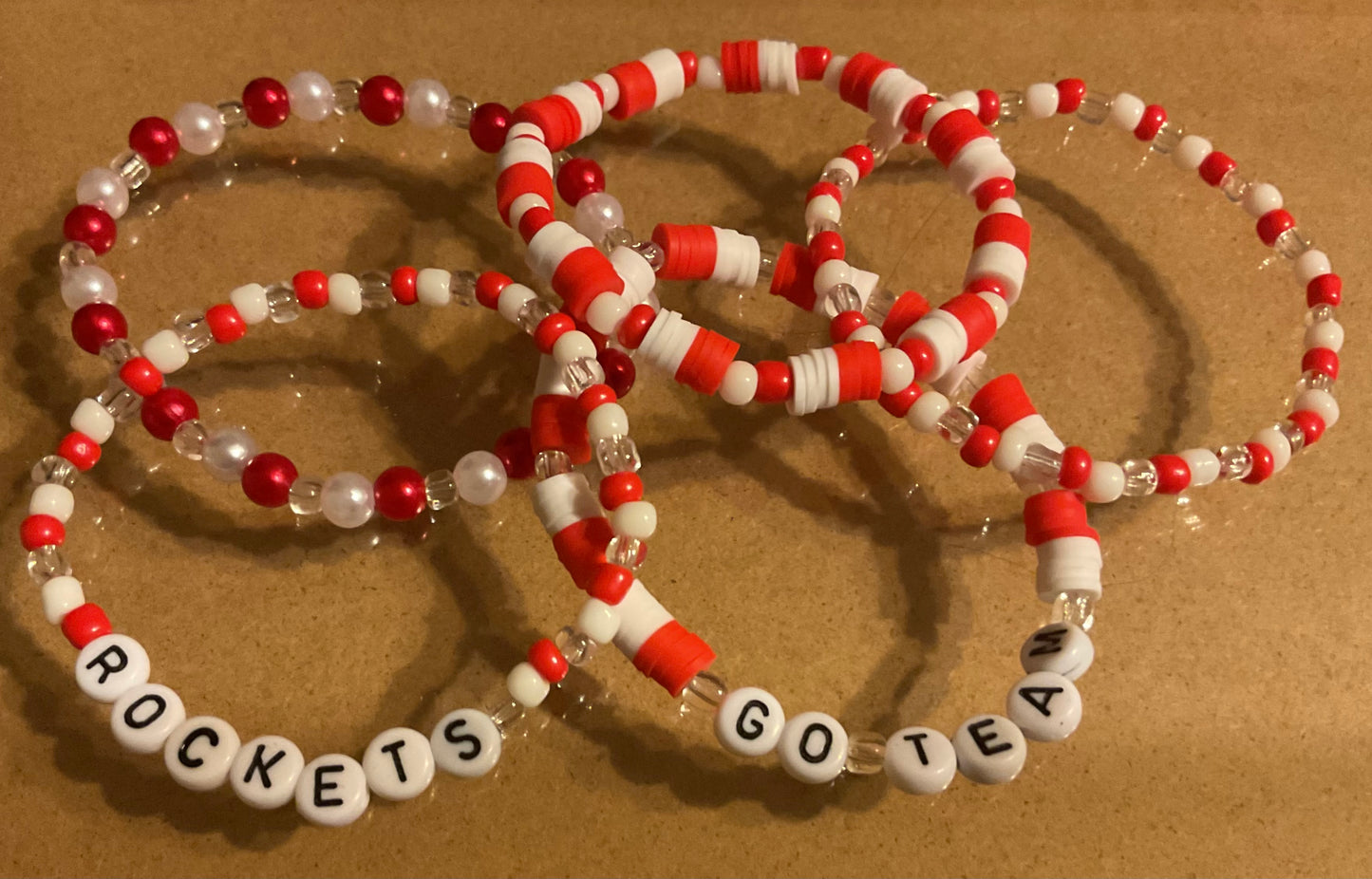 Rockets red and white stacker set of 5 Bracelets