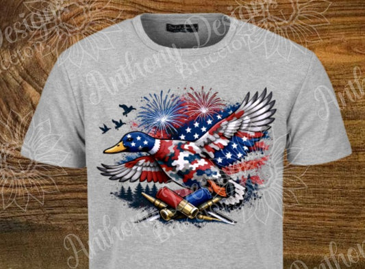 Mallard Duck Camo Red White Blue 4th of July shirt