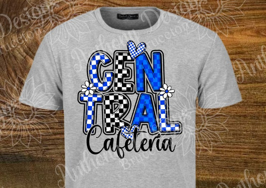 Central (school name) Cafeteria checkered in school colors designed shirt