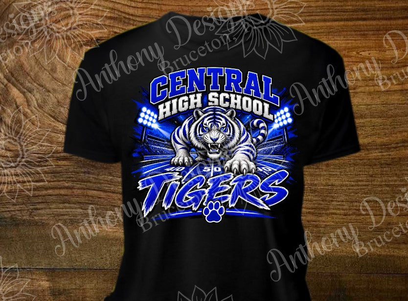 Central High School Tigers. Football. school spirit inspired designed shirt