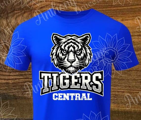 Central Tigers black and white mascot designed shirt