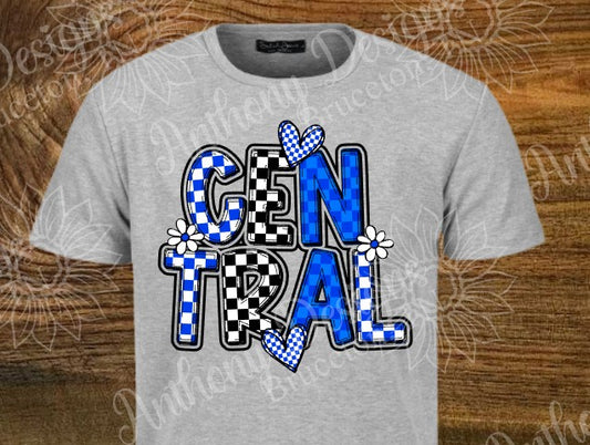 Central (school name) checkered in school colors designed shirt