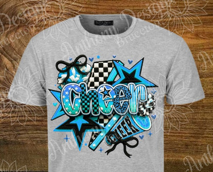 Cheer blue lightning bolt bow faux yarn designed shirt