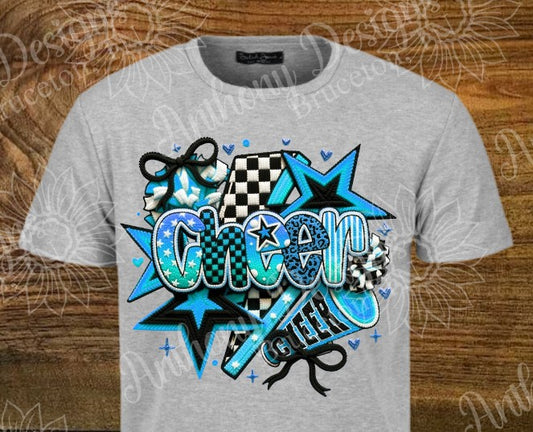 Cheer blue lightning bolt bow faux yarn designed shirt
