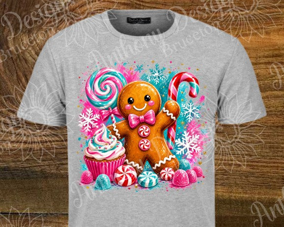 Gingerbread Man. Sweets. Pink. Mint. Cute.  Christmas designed shirt