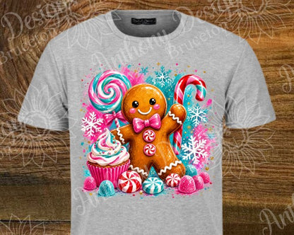 Gingerbread Man. Sweets. Pink. Mint. Cute.  Christmas designed shirt