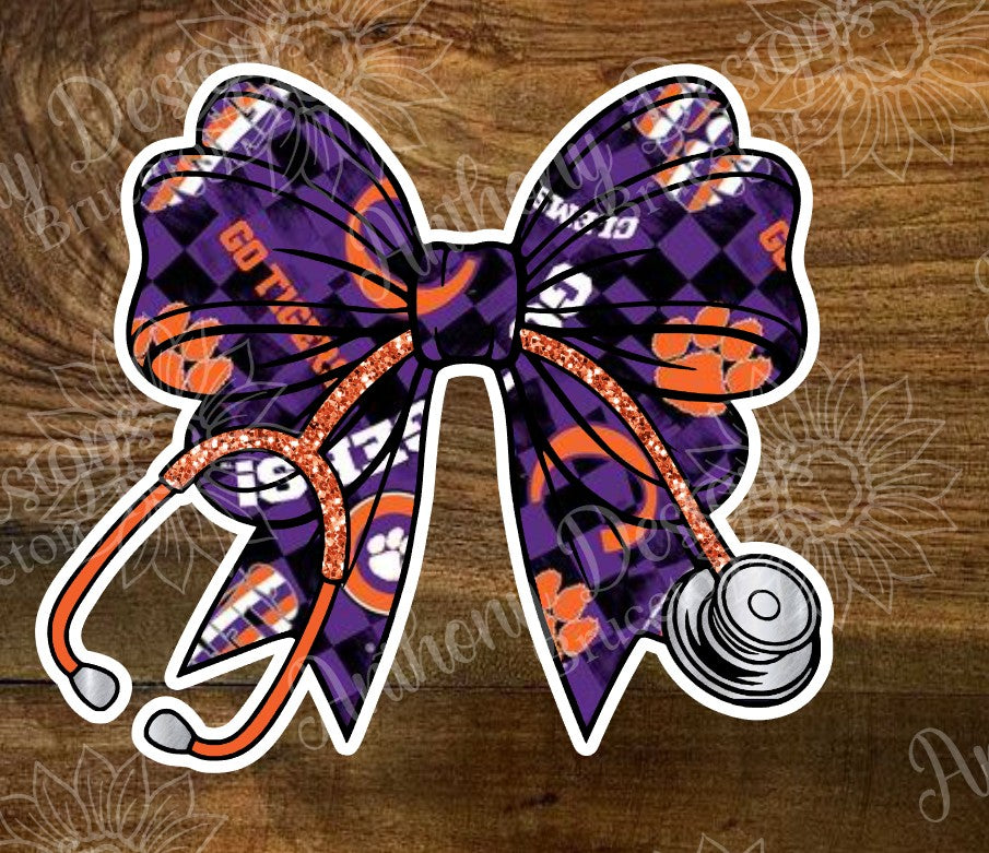 Clemson nurse doctor inspired stethoscope bow Vinyl Stickers