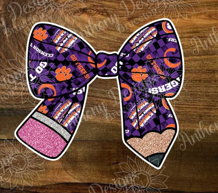 Clemson inspired pencil bow Vinyl Stickers