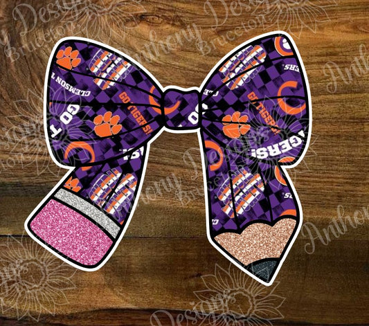 Clemson inspired pencil bow Vinyl Stickers