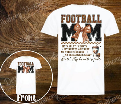 Football Mom with bow. Football. school spirit inspired designed shirt