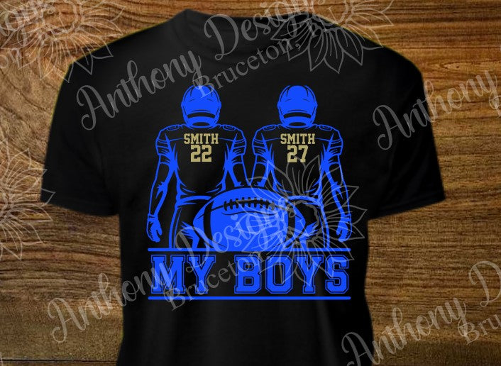 My Boys. Football. Players’ names and numbers. In school colors. school spirit inspired designed shirt