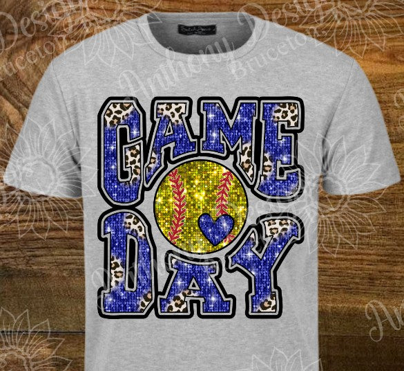 Softball Game Day royal blue faux sequin shirt