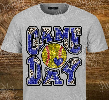 Softball Game Day royal blue faux sequin shirt