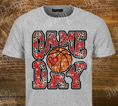 Basketball Game Day red faux sequin shirt