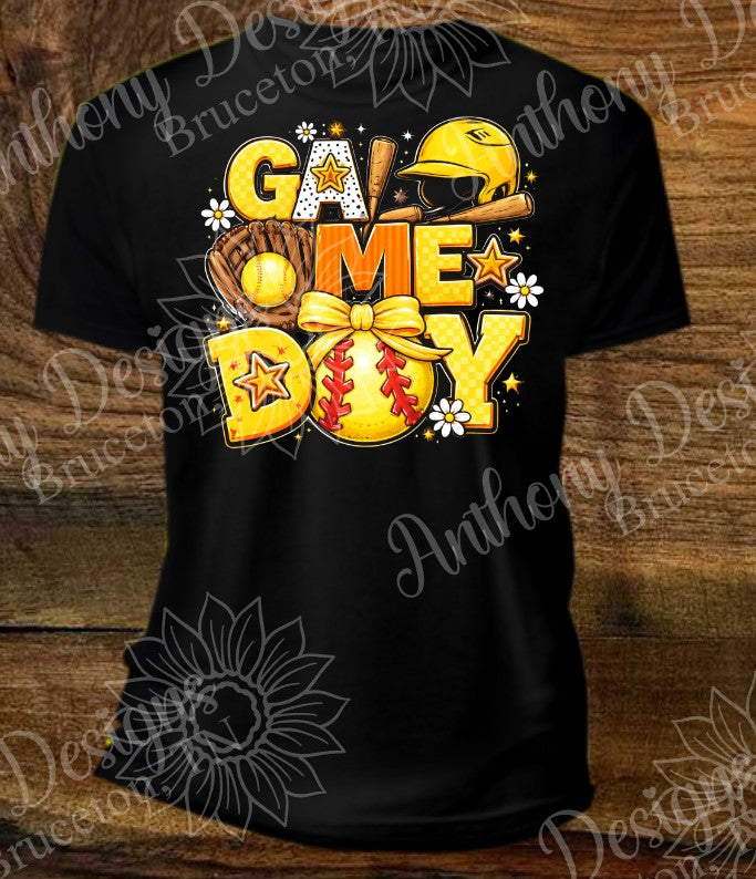 Softball Game Day yellow floral design shirt
