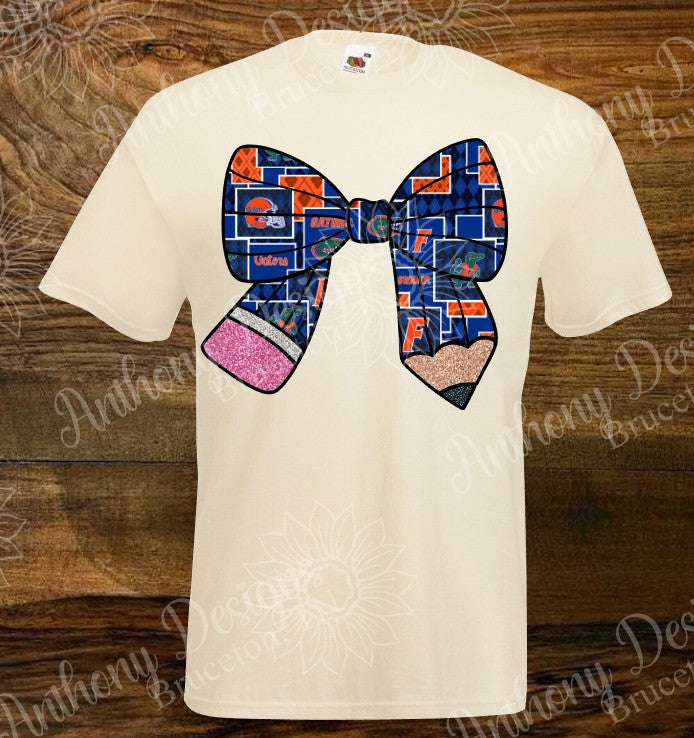 Florida. Pencil coquette bow. Albert. Blue and Orange. Florida Gators spirit inspired designed shirt