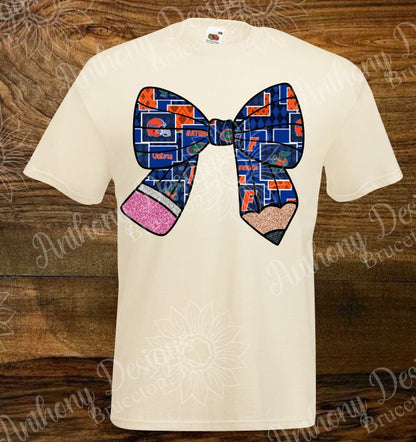 Florida. Pencil coquette bow. Albert. Blue and Orange. Florida Gators spirit inspired designed shirt