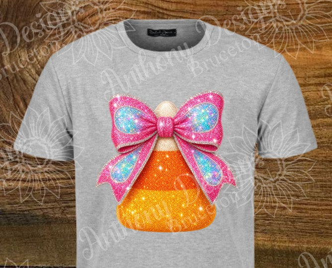 Glitter sparkle Candy Corn with bow bright Halloween designed shirt