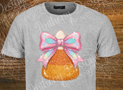 Glitter sparkle Candy Corn with bow Halloween designed shirt