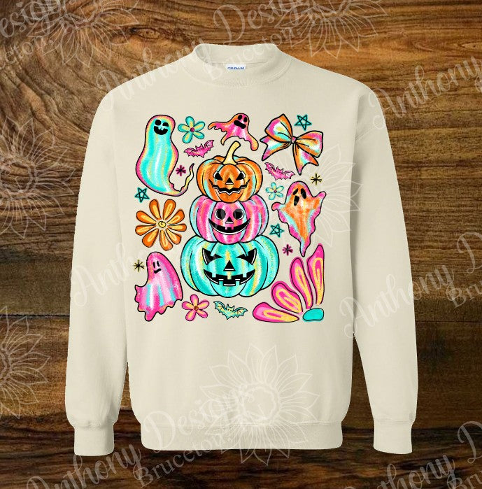 Pumpkins brights Ghosts Spooky Season  Halloween inspired designed shirt