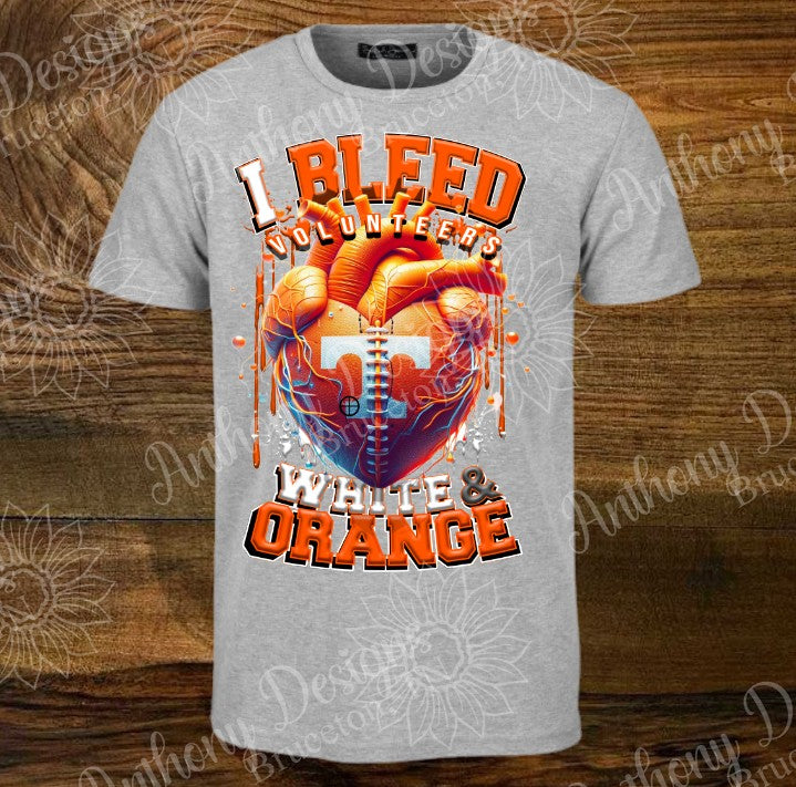 I Bleed White and Orange. Tennessee. Orange and White. Tennessee Vols Volunteers spirit inspired designed shirt
