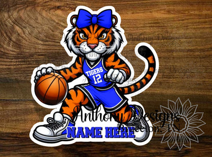 Personalized Lady Tiger Basketball Player Vinyl Sticker