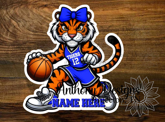 Personalized Lady Tiger Basketball Player Vinyl Sticker