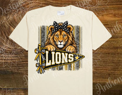 Lions. Pennant with paisley print  with bow. Cheer. school spirit inspired designed shirt