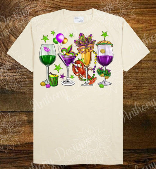 Mardi Gras wine glasses shirt