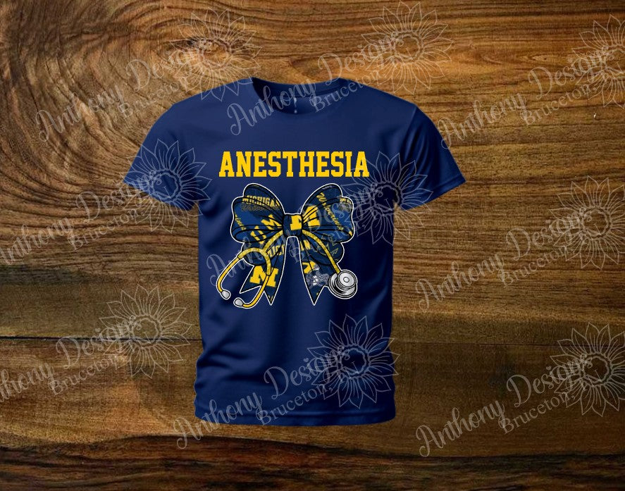Michigan. Anesthesia. Stethoscope coquette bow. Michigan Wolverines spirit inspired designed shirt