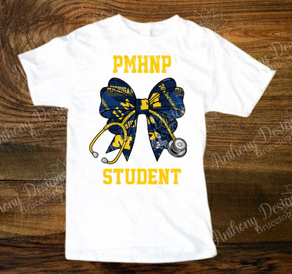 Michigan personalized inspired doctor nurse stethoscope bow school spirit shirt