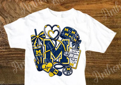 Michigan. Medical. Scrubs and Stethoscope coquette bow.  school spirit inspired designed shirt