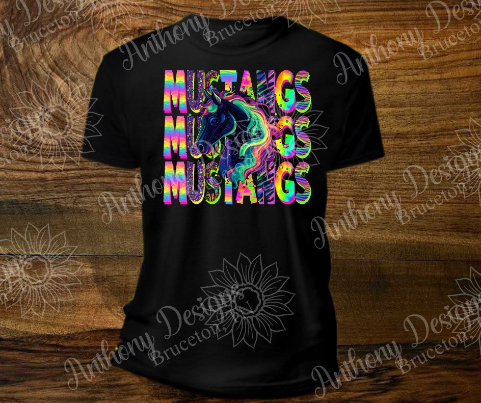 Mustangs Neon mascot  school spirit shirt