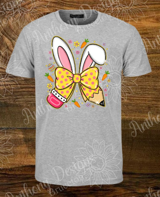 Pencil Easter Bow with Bunny Ears Easter Shirt
