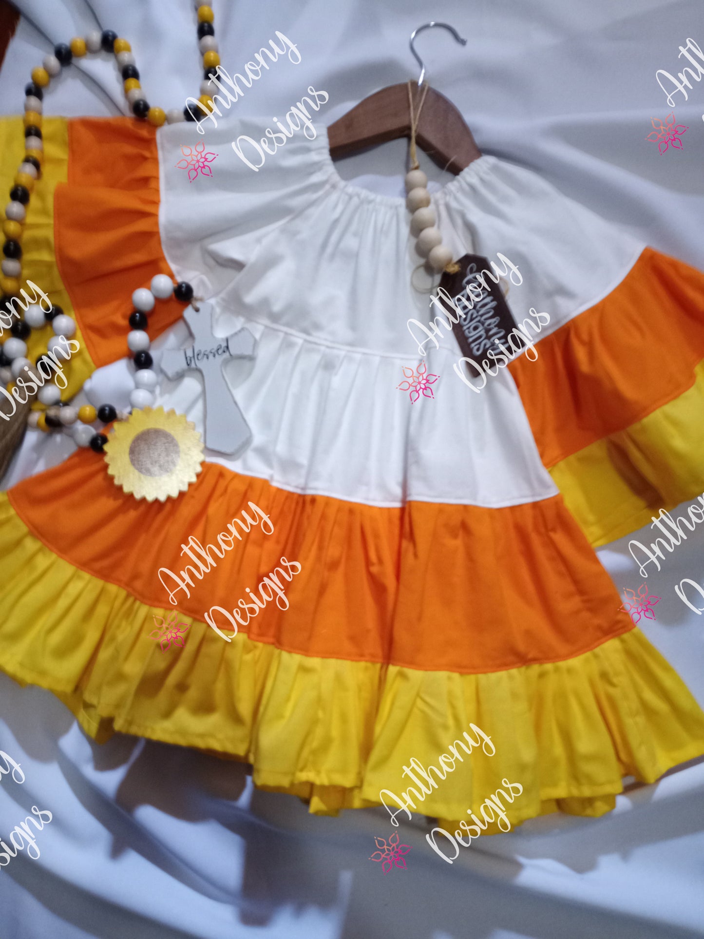 Candy Corn tiered dress with flowy oversized sleeves