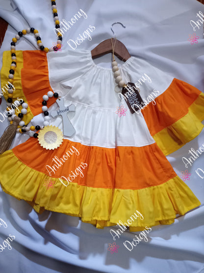 Candy Corn tiered dress with flowy oversized sleeves