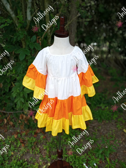 Candy Corn tiered dress with flowy oversized sleeves
