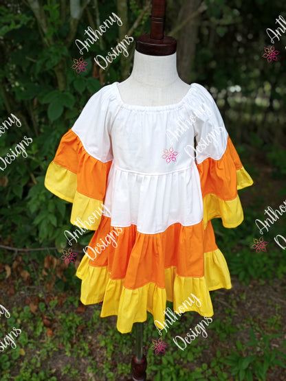 Candy Corn tiered dress with flowy oversized sleeves