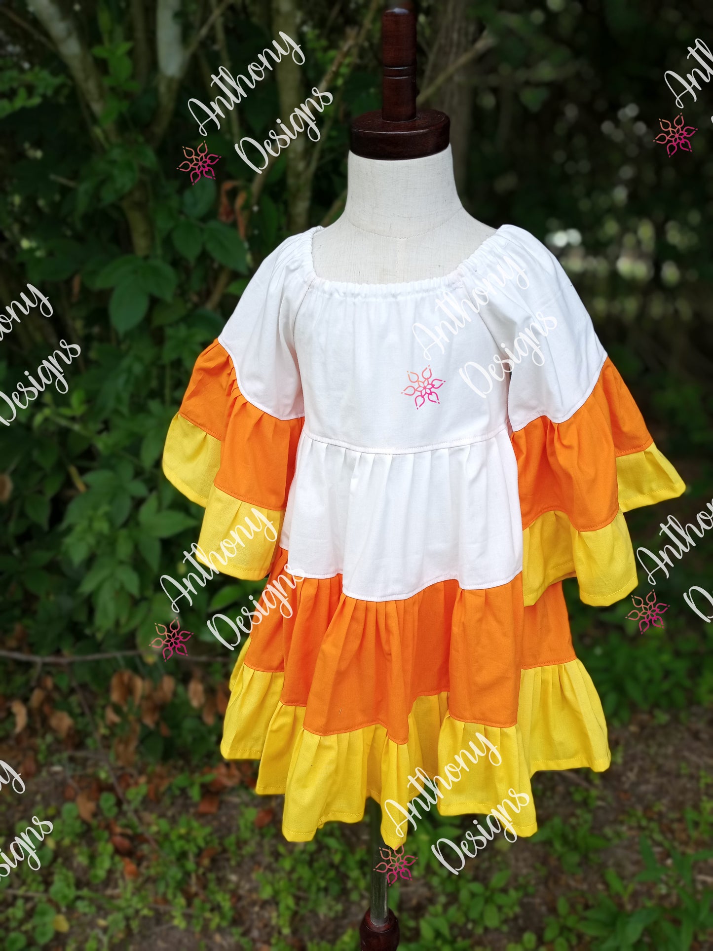 Candy Corn tiered dress with flowy oversized sleeves