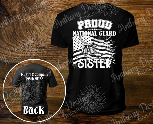 Proud National Guard relative. Army inspired designed shirt. Personalized with Soldier’s name and location.